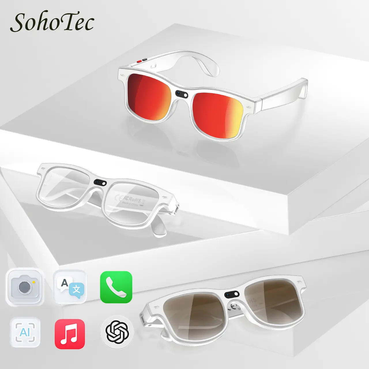 Multifunctional Smart Glasses for Unisex Adults, Smart Wearable Device with 8MP Camera, Photochromic Lenses, Button-Touch Adjustment, UV Protection, Bluetooth, Hands-Free Photo/Video Recording, 160+ Languages Real-Time Translation for Travel, Cycling
