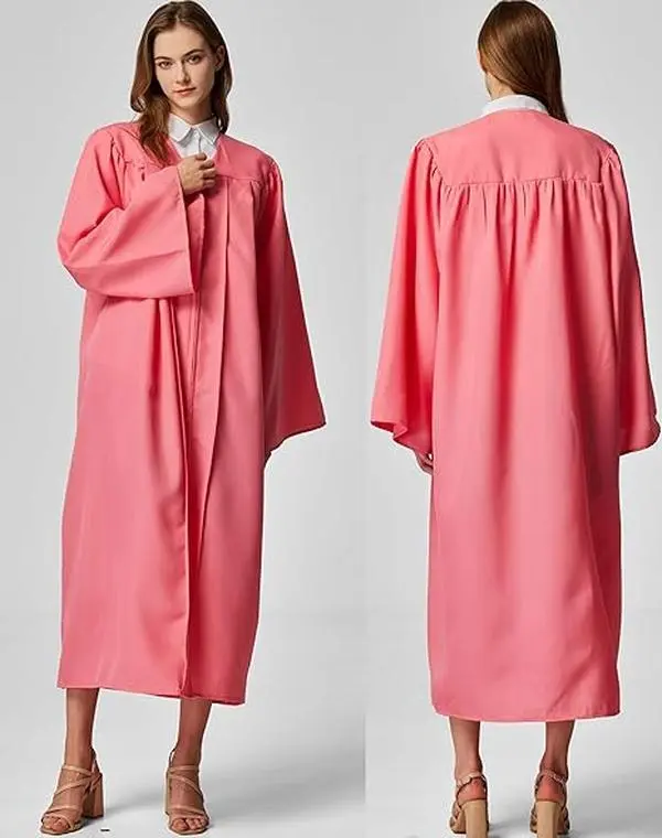 Pink Matte Adult Graduation Gown - Unisex Traditional Minimalist Clothes for High School & University Grad Workwear Uniform Basic Womenswear Cap