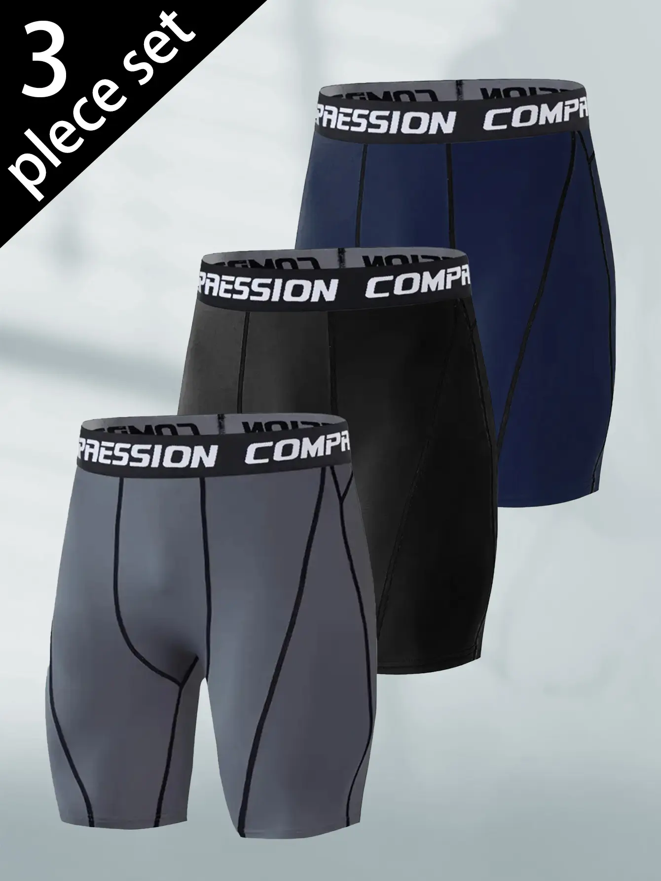 3 Piece Men's Athletic Compression Shorts - Fast drying, stretchy, breathable polyester and polyester blend, solid color,Outdoorfun， machine washable, for running, training, basketball,back to school,back to school haul