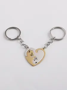 Cat Design Heart Shaped Keychain, 2pcs Keychain Set 2024 New Style Cute Cat Design Keychain for Bag Decoration, Trendy All-match Keychain for Friend for Birthday Gift, Bag Charms, Keychain for Bags