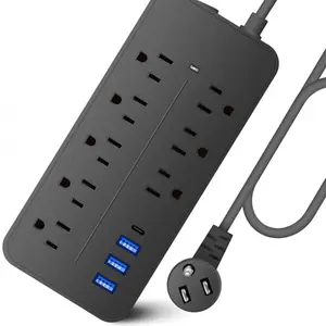 tomas de corriente , 1 unidad de alimentación de 12 en 1 con 8, 3 puertos USB + 1 puerto Tipo C con luces, enchufe de corriente con interruptor independiente, tablero enchufable con longitud de cable de 1.2M/4FT Mobile Cellphone Charger Charging