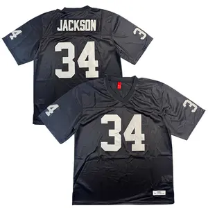 Men's #34 90s Classic Black V-Neck Short-Sleeve Mesh Ventilation Football Jersey with Sewn Embroidered Logo, American Sizes, High-Quality Fan Apparel for Daily Rugby Training & Matches, 1990 Old-School Streetwear, Christmas Gift