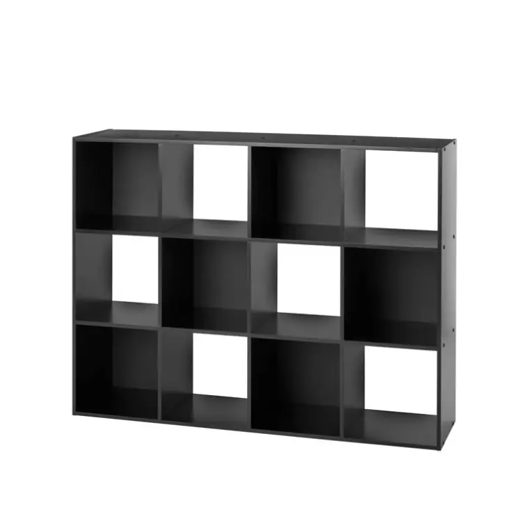 12 Cube Storage Organizer - Modern Black Wood Design for Home Office Organization
