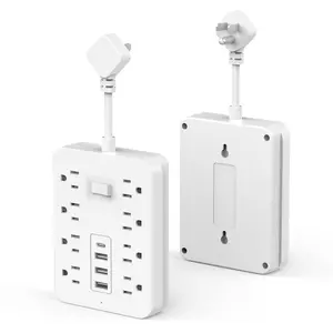 Surge Protector Power Strip  Extension Cord with 8 AC Outlets, 4 USB Ports (1 USB C) & One-Touch Switch, Short Cord Outlet Extender, Wall Mountable for Office Home Travel Dorm