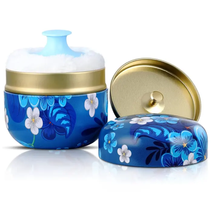 Body Powder Case with Powder Puff Powder Container Tea Canister for Baby and Adult Body Talcum Powder Tea Box (Colorful Flower)