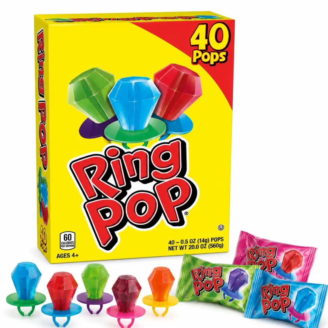Ring Pop Assorted Fruity Wearable Hard Candy Pops – 40 Count, 0.5 oz Each