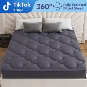 Belffin Mattress Topper Queen for Back Pain, Extra Thick Mattress Pad Cover, Plush Pillow Top, Deep Elastic Pocket,Black/white/Gray