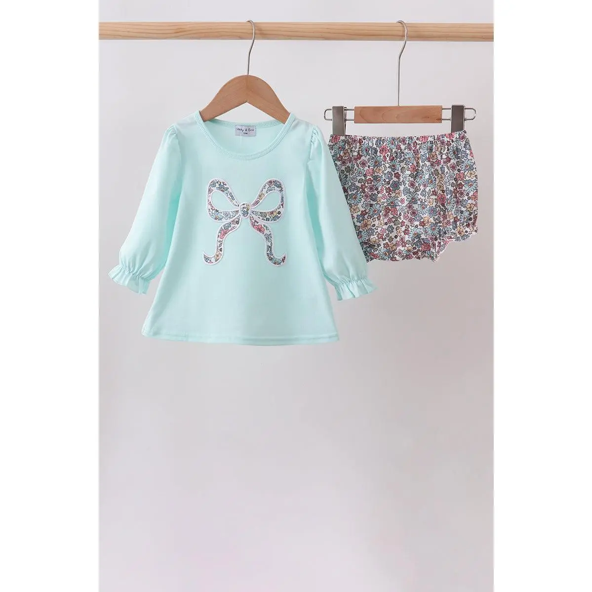 Blue Floral Bow Applique Bloomer Set
