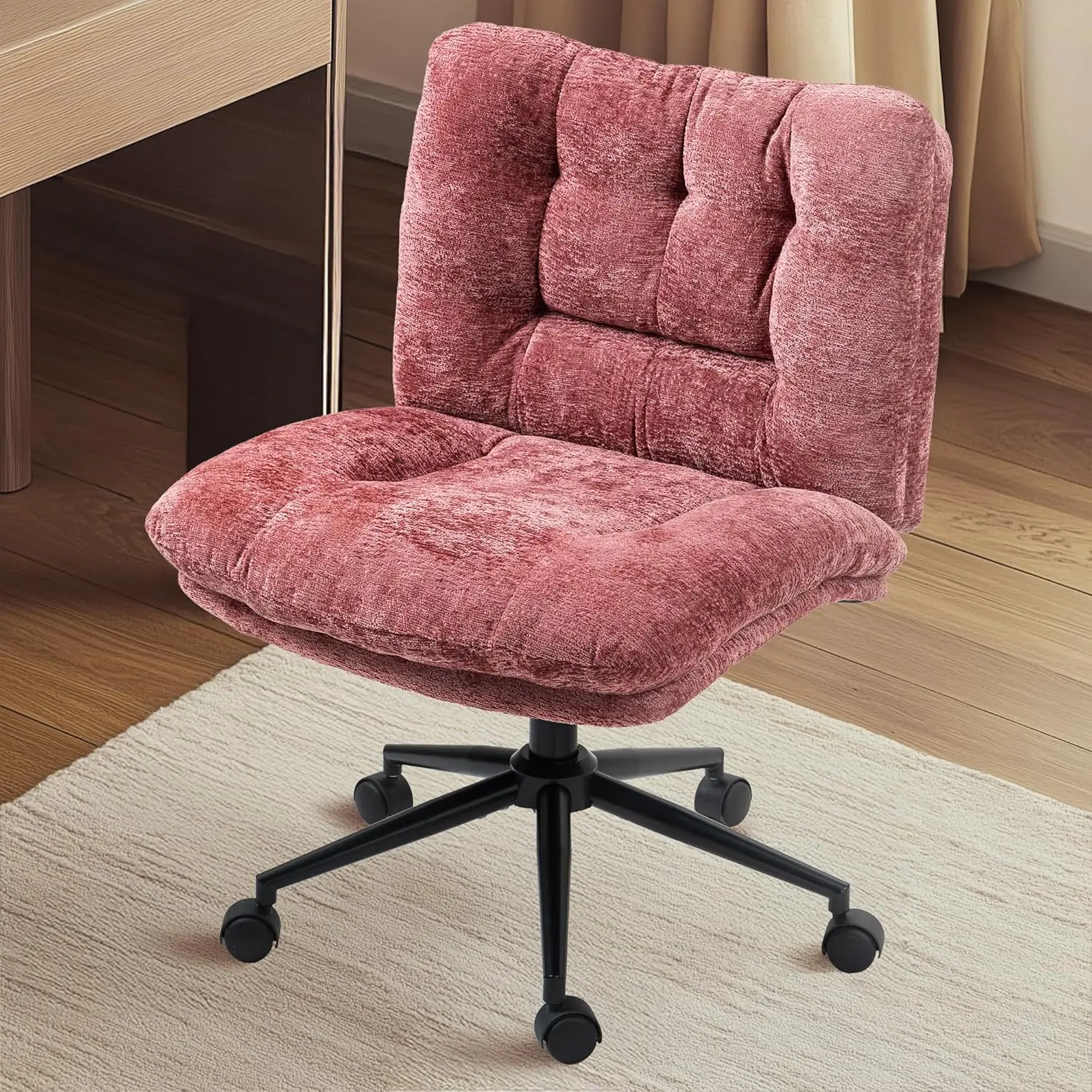 [DealsForYouDays] Extra Large Criss Cross Chair, Oversized Chair with Wheels, Dual-Layer Thickened Cushion, Premium Fabric Morden Home Vanity Chair Wide Seat