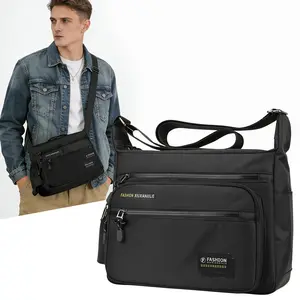Large Capacity Men's Crossbody Bag, Waterproof Nylon Shoulder Bag with Anti-Theft Pocket & Water Bottle Holder, Ideal for Travel Work Daily Use