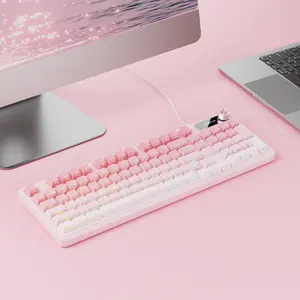 EWEADN V102 Waterproof Wired Keyboard, 98 Keys Creamy Gaming Keyboard with Number Pad, Display Screen & Media Knob, RGB, Silent, Waterproof Wired Cute Computer Keyboard for Laptop PC Gamer