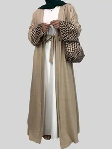 Women's Solid Color Long Sleeve & Geometric Pattern Tote Bag, Modest Casual Round Neck Long Dress & Handbag Set for Spring & Fall, Women's Islamic Clothing for Daily Wear, Abaya Hijab Set