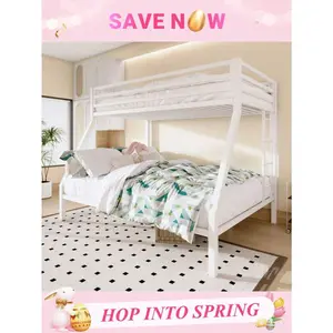 Allewie Twin Over Full Bunk , Heavy-Duty Metal  With Enhanced High Guard Rails, Noise-Free, No Box Spring Needed, Black/White *   Queen Queen     Full Full Size   King Size   Twin   Room Decor bed frame couch living