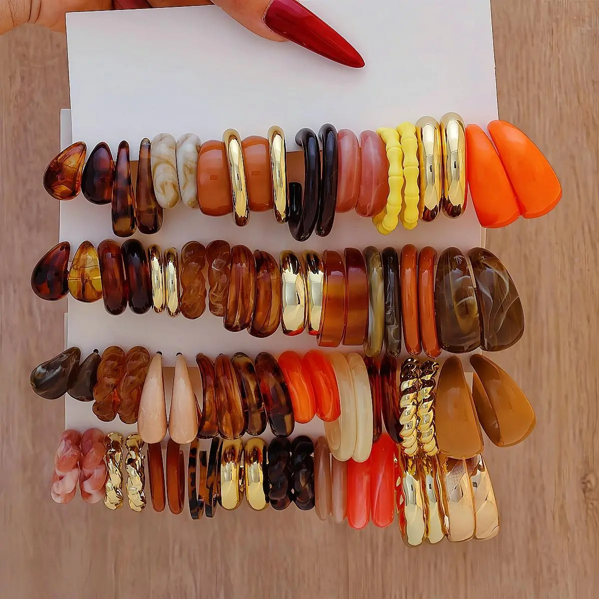 40Pairs/Set Bohemian Coffee Resin Earring Set For Women Vintage Water Drop Hoop Earrings Daily Wear Dating Party Jewelry