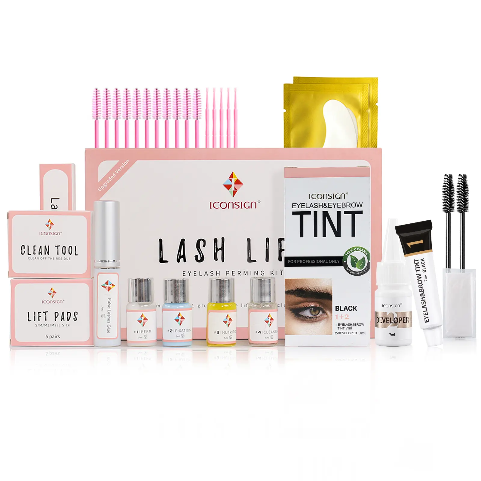 ICONSIGN Lash Lift Kit with Eyebrow Tint Dye for Salon Use - Black Eyelash Perm & Brow Tint - Gift Set for Friends Family & Workates - 35-50 Days Lash Lift & 60-90 Days Brow Tint Makeup,sunscreen