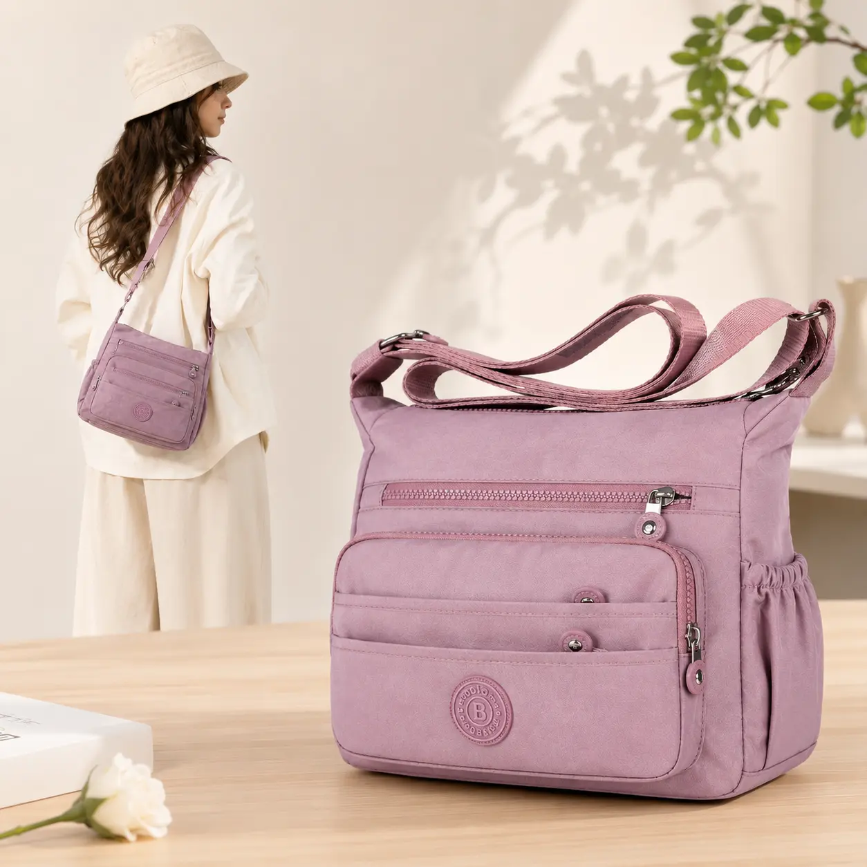 Casual Lightweight Nylon Crossbody Bag for Women, Multi-Compartment Zip Purse with Wide Adjustable Strap for Travel & Shopping, Everyday Bag, Crossbody Bags For Women