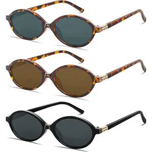 3PCS New Oval sunglasses For women Fashion Brand Black Small Frame Sun Glasses Female Retro Clear Lenses Eyewear Lady Trend