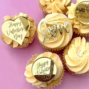 10pcs/20pcs Gold Acrylic Valentine's Day Party Cake Topper Love Proposal Dessert Table Heart-shaped Ornaments Cake Decoration Set