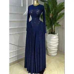 Women's round neck long sleeved A-line dress, romantic spring evening dress, sexy party, birthday party, vacation dress, women's party dress