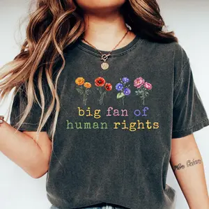 Comfort Colors| Big Fan of Human Rights Minimalist Unisex Tee, No Human is Illegal, Radicalized by Basic Decency, Make America Kind Again, Practice Empathy
