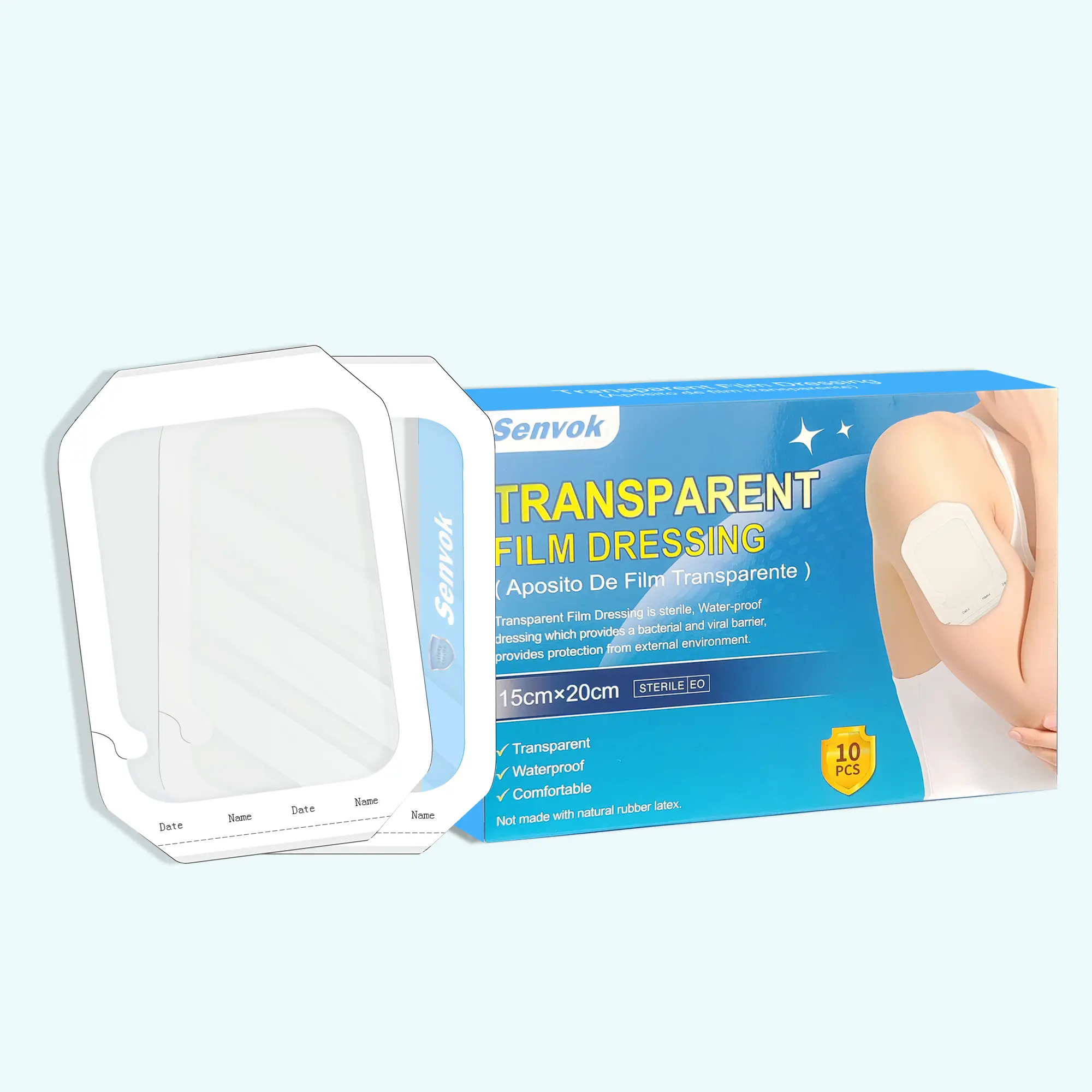 Senvok Large Transparent Dressing 15x20cm10pcs Elastic Edges Waterproof iv Shield Latex-Free Surgical Bandage Sterile Comfortable forSensitive Skin