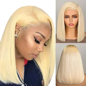 16 Inch Blonde Bob Wig Human Hair Pre Plucked with Baby Hair Straight 613 Bob Wig Human Hair 180 Density 13x4 HD Transparent Lace Blonde Short Wigs 613 Glueless Wigs for Women, Wigs Human Hair, 613 Wig, Straight Bob