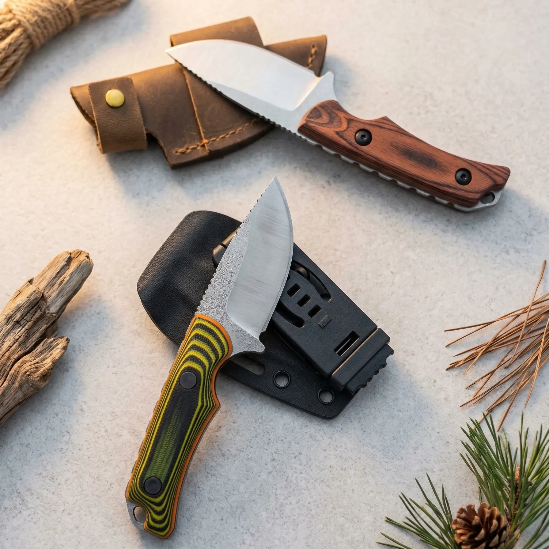 Fixed Blade Hunting Knife with Full Tang Construction - Compact 8Cr13MoV Steel Blade with G10 or Wood Handle, Survival Equipment and Emergency Tool, Smooth, Natural Feel