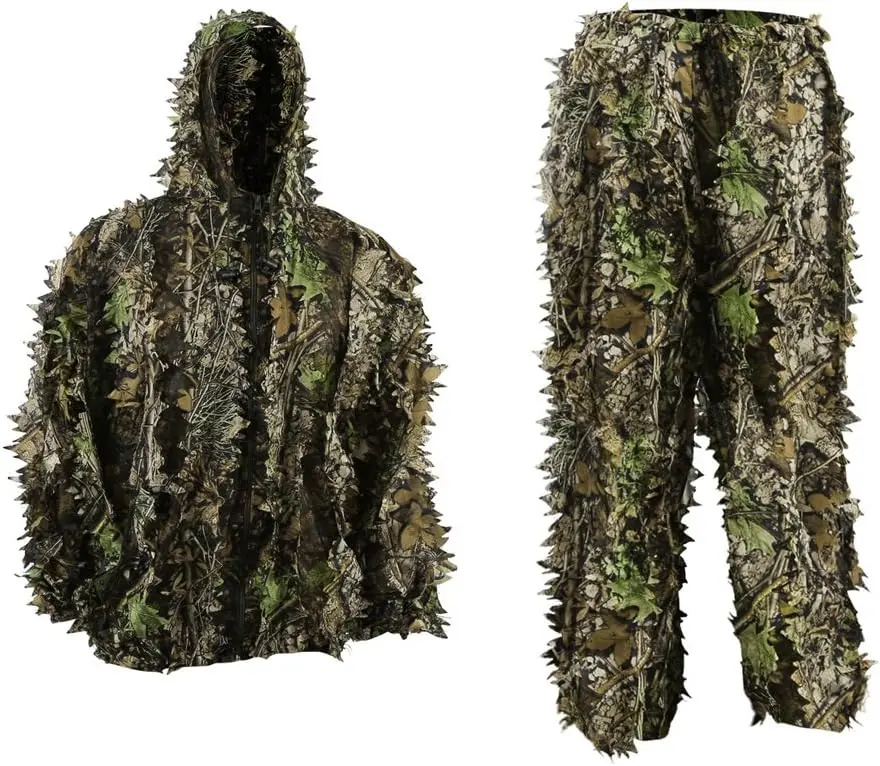 PELLOR Camo Ghillie Suits, 3D Leafy Hooded Hunting Airsoft Camouflage Gillies Suits for Kids & Adults