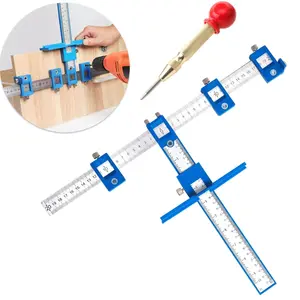 Cabinet Hardware Jig, King&Charles Cabinet Handle Jig + Automatic Hole Punch + Point Drill Bits, Use for Handles Knobs Pulls on Drawers/Doors, Wood Drilling Dowelling Guide Set, Measuring Ruler