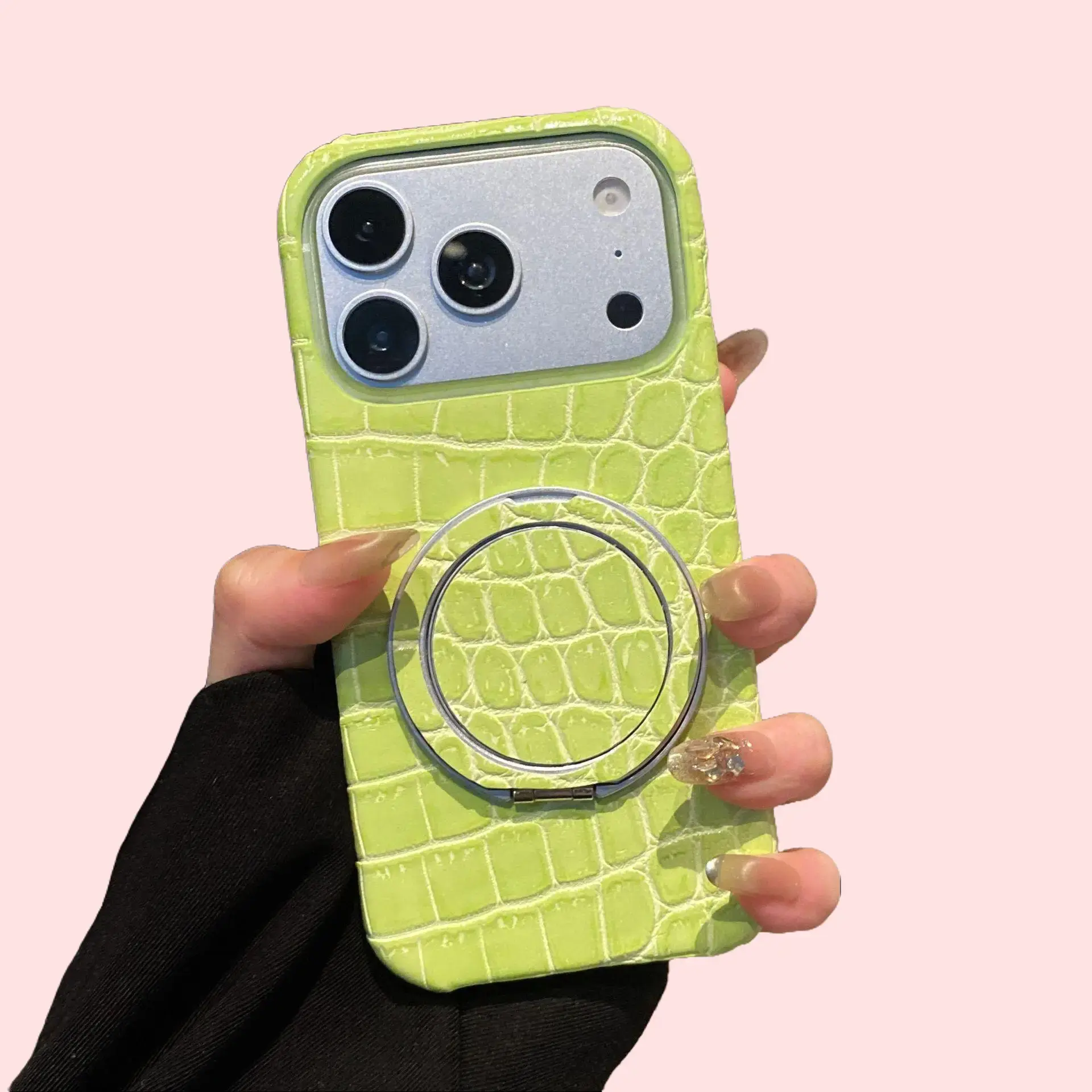 Durable Leather Pattern TPU Shell Semi-Cover Phone Case with Rotatable Stand Function - Multi-Model Protective Accessory for iPhone 17 Pro Max,16 Pro Max,15,14,13