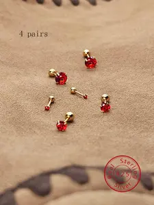 925 Sterling Silver Red Zirconia Earrings, 2024 New Style Fashionable Earrings for Women & Girls, Trendy All-match & Exquisite Jewelry for Birthday Gift, Gift Ideas for Women, Gift Ideas for Best Friend, Pretty Studs, Artificial Zirconia Earrings