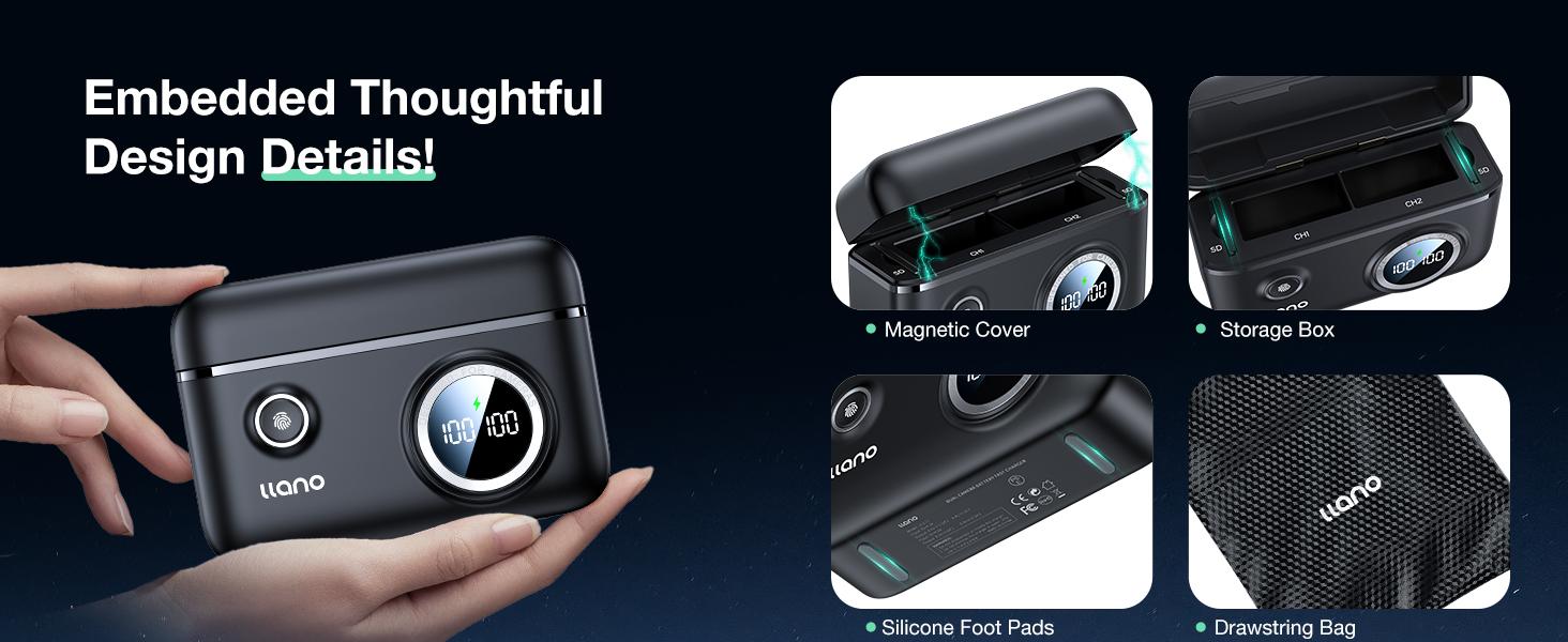 llano 2-in-1 18W Fast Dual USB-C Camera Charger | Magnetic Snap Cover | Smart Display | Photography Essentials | Compatible with Canon, Sony, Nikon & More camera-Spring Gifts-Springtok