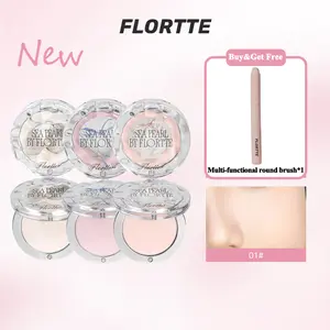 FLORTTE Glass Sea Collection Single-Colour Highlighter+Multi-functional round brush Set Single-Colour Glow Makeup for a Radiant Face Silky tik tok shop Cosmetic