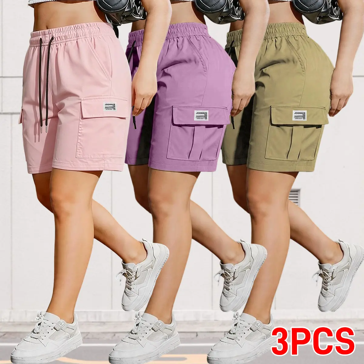 Women’s cargo shorts—breathable and comfortable, with an elastic waistband and drawstring, multiple pockets, knee-length summer shorts. Suitable for everyday work, casual vacations, and entertainment gatherings. Women’s cargo shorts, women’s bottoms, summ