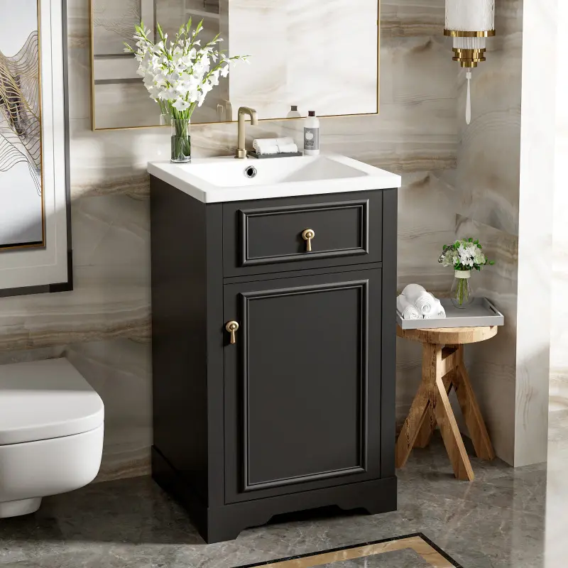 20-Inch Bathroom Vanity with Ceramic Sink, Soft Close Door, Adjustable Shelf, and Door-Mounted Storage Rack - Ideal for Small Bathrooms