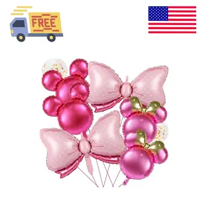 8 Pcs Bear Head Birthday Balloons, 24'' Aluminum Foil Pink Bow Sequins Balloons