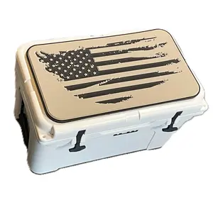 YETI Cooler Pad with Torn American Flag Logo - Tan/Black Mat - Fits YETI Tundra Cooler Lid - 3M Adhesive - Peel and Stick Application - UV Stable, Stain-Resistant, Weather-Resistant, Slip-Resistant, Non-Skid, Comfortable, Water Resistant - Made in USA