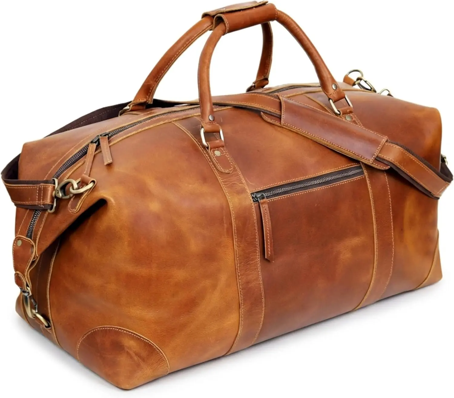 Cuero Men's 24-Inch Tan Full Grain Leather Duffle Bag - Durable, Heavy, High Load Luggage with Organized Pockets, YKK Zippers, Adjustable Strap, Anti Rust Finish, Do Not Wash (Buffalo Overnight Weekend Carry On)
