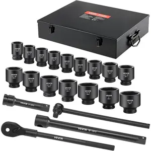 VEVOR Impact Socket Set 3/8 Drive, 90 PCS, CR-MO, SAE 1/4-3/4 Metric 6-19mm, with Shallow Deep Sockets, Swivel E-Torx Bit socket Sockets, Extension Bars, Adapters, Universal JointVEVOR Super Brand Day
