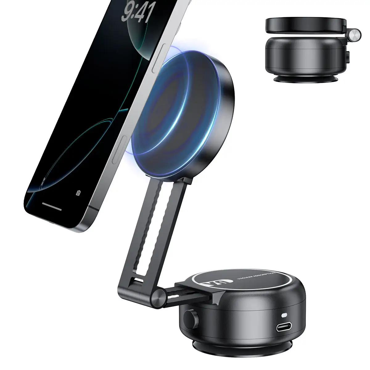 Electric Vacuum Suction Cup Phone Holder,Both ends can be raised and extended,Magnetic Movable Car Phone Mount,Portable and Foldable,Universal Navigat