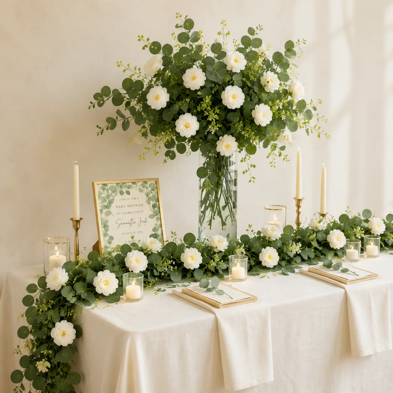 [fall decor]LUXGARDEN Artificial Eucalyptus Garland with Roses Fake Greenery Vines for Wedding Arch Fall Party Decor Realistic Faux Floral Hanging Plants Table Runner Home Centerpieces