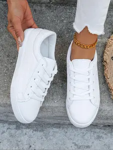 Stylish Women's Skate Shoes, Sports Shoes, Trendy Trainers, Breathable Casual Sneakers for All Seasons, Round Toe PU Leather, Rubber Sole, Korean Fashion Athletic Footwear