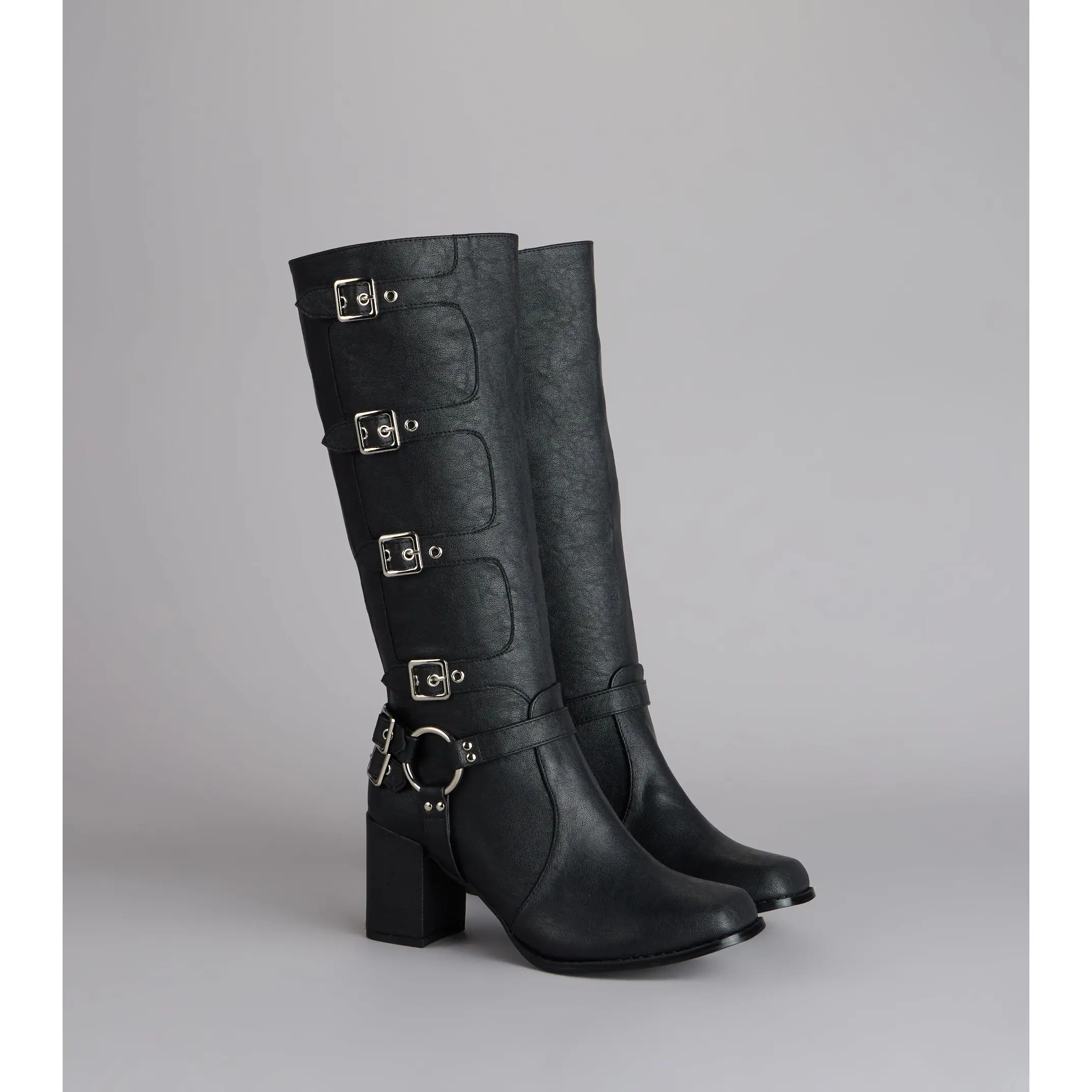 City Rebel Energy Quad Buckle Block Heel Boots