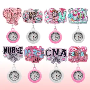 Best-selling medical staff badge retractable clip glitter cartoon hanging watch retractable name tag anti-lost nurse watch