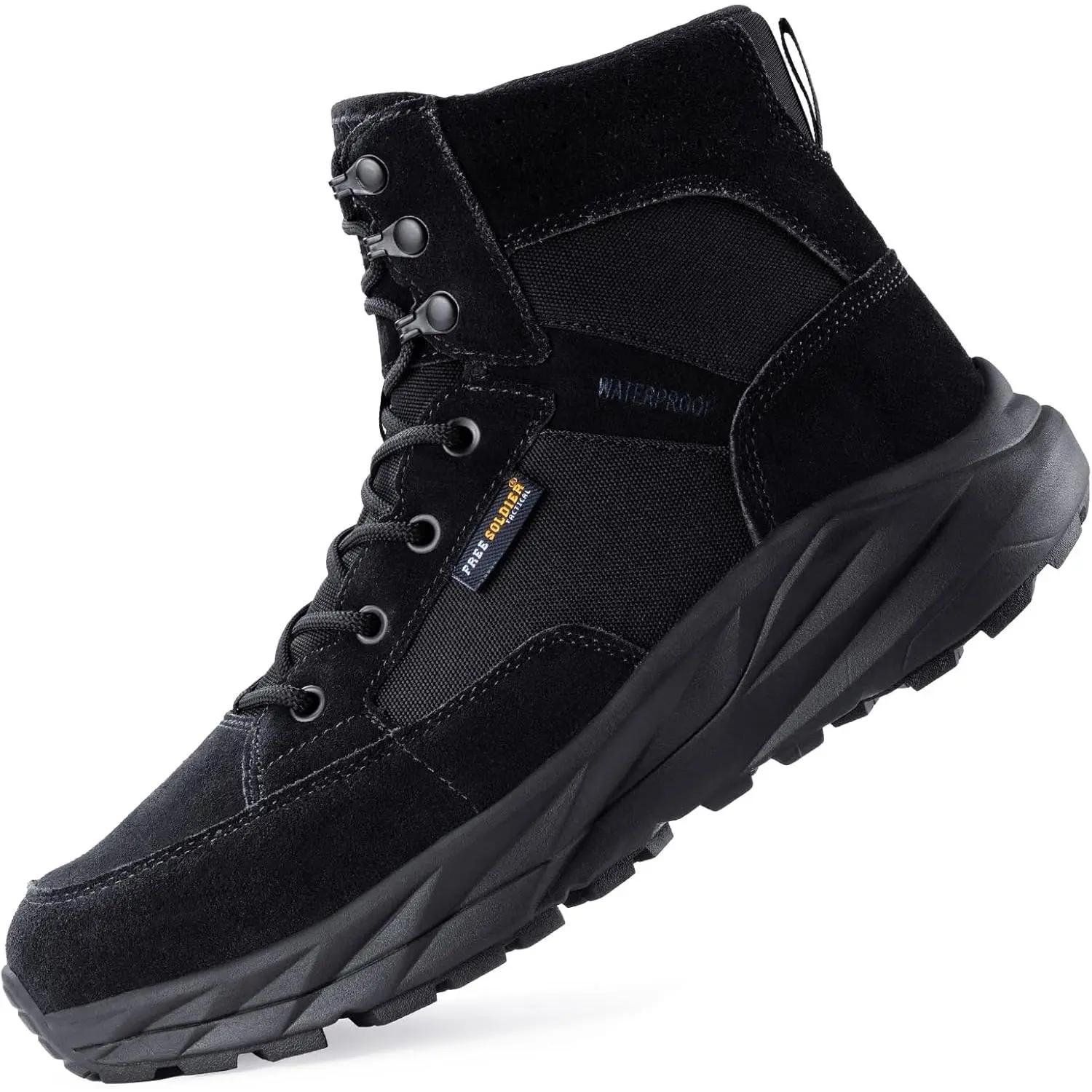 FREE SOLDIER Men's Durable Work Boots 6 Inches Lightweight Waterproof Hiking Boots Suede Leather Tactical Boots
