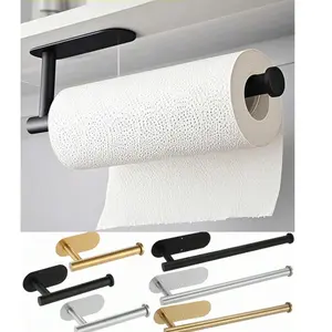 Multifunctional Small Space Storage Organizer Rack - No-Drill Adhesive Stainless Steel Wall Hook, Under-Cabinet Toilet Paper Holder for Kitchen, Bathroom, Multicolor (Black, Gold, Silver, Pink) Home Supply Bathroom Gadget