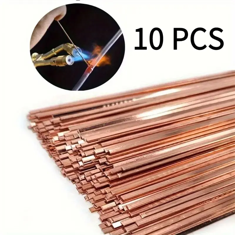 10pcs Copper Phosphorus Welding Rods, Welding Accessory, High-Purity Copper Electrodes for Air Conditioner & Refrigerator Pipe Repair, Self-Welding Consumables for HVAC Maintenance Flat Welding Rods 0.050"x