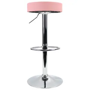 KKTONER Round Bar Stool PU Leather with Footrest Height Adjustable Swivel Pub Chair Home Kitchen Bar stools Backless Stool (Pink)