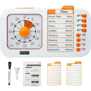 Chargeable Task Timer, to-do List with Visual Timer for Adults and Students, Daily Chore Board for Kids, 60-Minute Visual Timer for Classroom, Office and Home, Time Management Tool., White