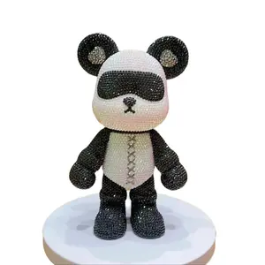 DIY Diamond-Studded Panda-Colored Bear Ornament 9 Inches High Resin Handmade Gift Luxury Decor Plushie Art Black And White Aesthetic Holiday Craft Ideas